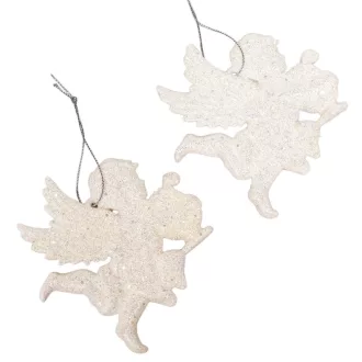 Angyal akasztós műa. glitteres fehér 10cm 2db-os
