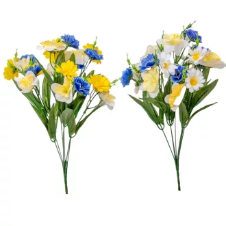 Nárcisz, margaréta, búzavirág csokor 7v. M40cm 36db/#