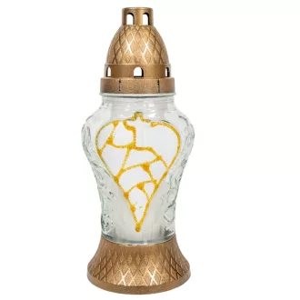 Festett szív üvegmécses arany 50gr 21cm 10db/#
