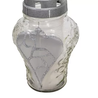 Festett szív üvegmécses ezüst 50gr 21cm 10db/#
