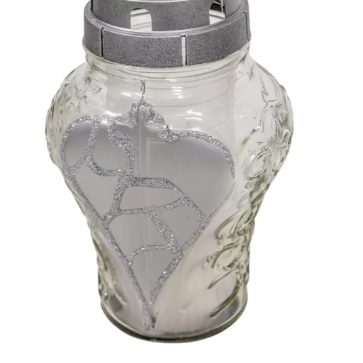 Festett szív üvegmécses ezüst 50gr 21cm 10db/#