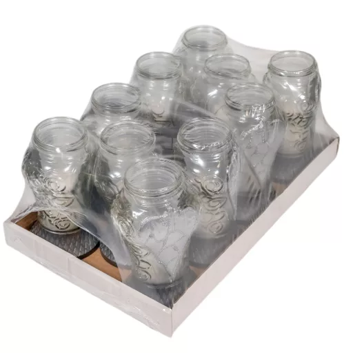 Festett szív üvegmécses ezüst 50gr 21cm 10db/#