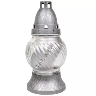 Strasszos gömb üvegmécses ezüst 40gr 19cm 8db/#