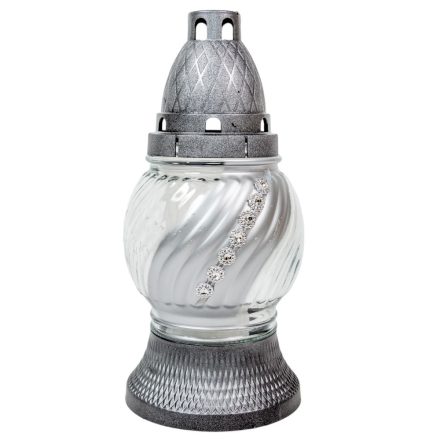 Strasszos gömb üvegmécses ezüst 40gr 21cm 10db/#