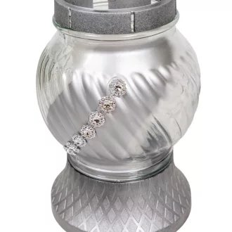 Strasszos gömb üvegmécses ezüst 40gr 19cm 8db/#