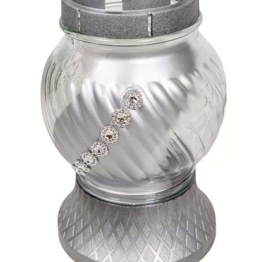 Strasszos gömb üvegmécses ezüst 40gr 19cm 8db/#