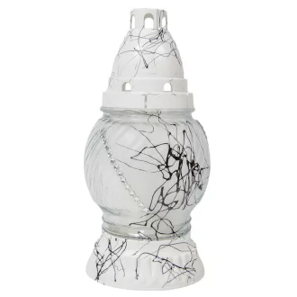   Festett strasszos gömb üvegmécses fehér 40gr 21cm 10db/# 