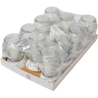  Festett strasszos gömb üvegmécses fehér 40gr 21cm 10db/# 