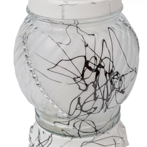 Festett strasszos gömb üvegmécses fehér 40gr 21cm 10db/# 