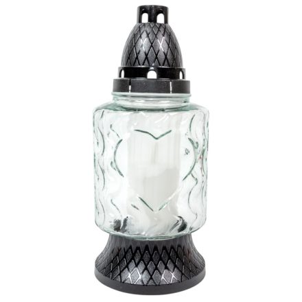 Szív mintás üvegmécses fekete 70gr 24,5cm 8db/# 