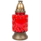 Szív mintás üvegmécses piros 70gr 24,5cm 8db/# 