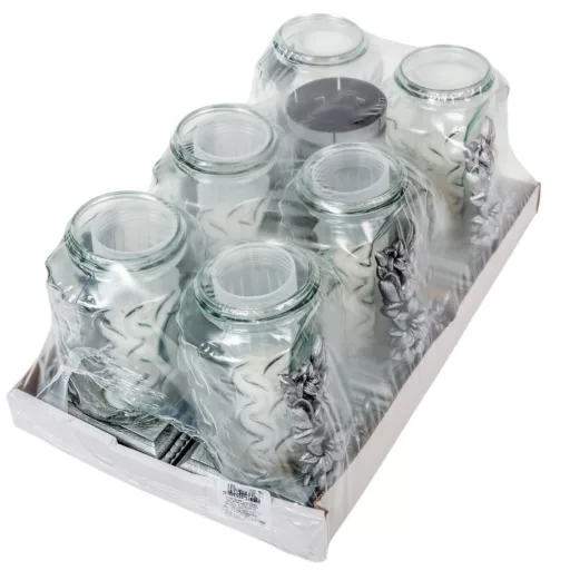 Virágos kocka üvegmécses ezüst 65gr 23cm 6db/#