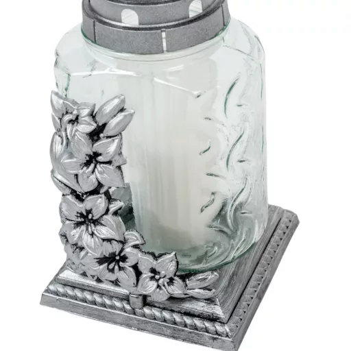 Virágos kocka üvegmécses ezüst 65gr 23cm 6db/#
