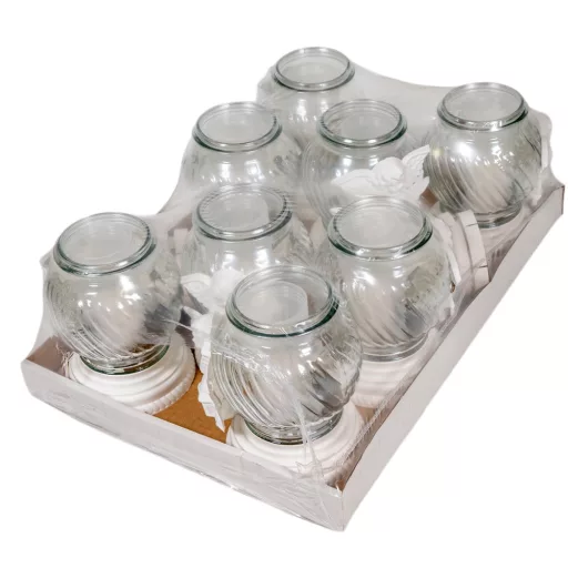 Angyalkás gömb üvegmécses fehér 40gr 21cm 8db/#
