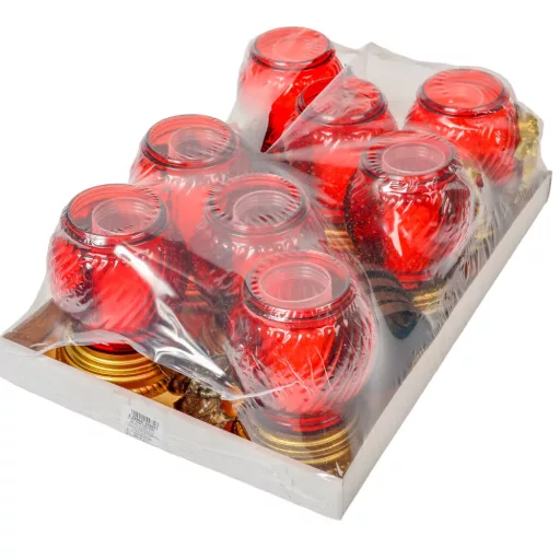Angyalkás gömb üvegmécses piros 40gr 21cm 8db/#