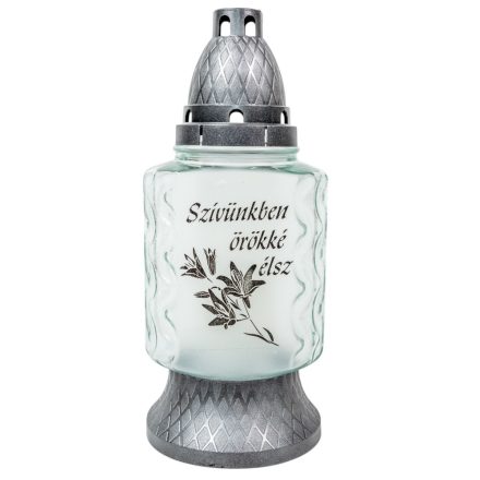 Szívünkben örökké élsz feliratos matt felületes üvegmécses ezüst 70gr 25cm 8db/#