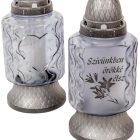 Szívünkben örökké élsz feliratos matt felületes üvegmécses szürke 70gr 25cm 8db/#