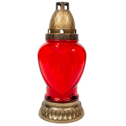 Szív üvegmécses piros 70gr 24,5cm 8db/#