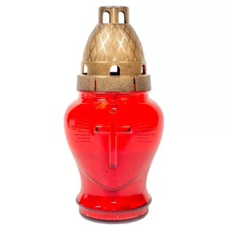   Öntött kis szív üvegmécses piros  műanyag kupakkal 105gr 17cm 15db/#