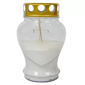 Öntött kis szív üvegmécses fehér 105gr 12,5cm 15db/#