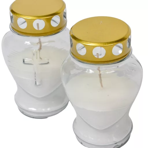 Öntött kis szív üvegmécses fehér 105gr 12,5cm 15db/#