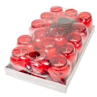   Öntött kis szív üvegmécses piros  műanyag kupakkal 105gr 17cm 15db/#