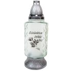 Szívünkben örökké élsz feliratos matt felületes nagy üvegmécses ezüst 95gr 29cm 8db/#