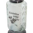 Szívünkben örökké élsz feliratos matt felületes nagy üvegmécses ezüst 95gr 29cm 8db/#