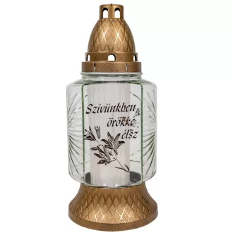   Szívünkben örökké élsz feliratos üvegmécses arany 70gr 25cm 8db/#