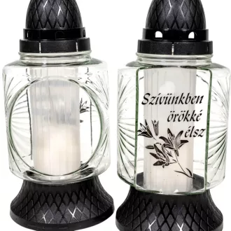   Szívünkben örökké élsz feliratos üvegmécses fekete 70gr 25cm 8db/#