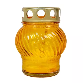   Öntött kis gömb üvegmécses fém tetővel sárga 35gr 10cm 10db/#
