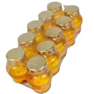   Öntött kis gömb üvegmécses fém tetővel sárga 35gr 10cm 10db/#