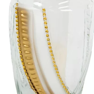Strasszos, festett íves üvegmécses arany 105gr 34cm 6db/#