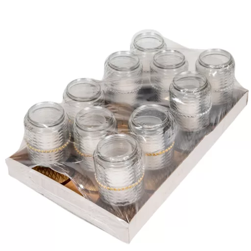 Strasszos kis henger üvegmécses mix 35gr 18cm 10db/#