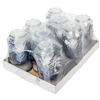 Életfás üvegmécses szürke 65gr 24,5cm 8db/#