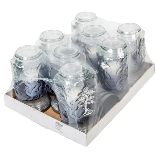 Életfás üvegmécses szürke 65gr 24,5cm 8db/#