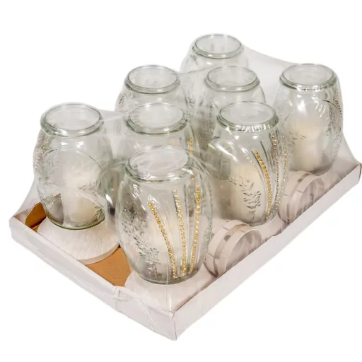 Strasszos üvegmécses arany 70gr 26cm 8db/#