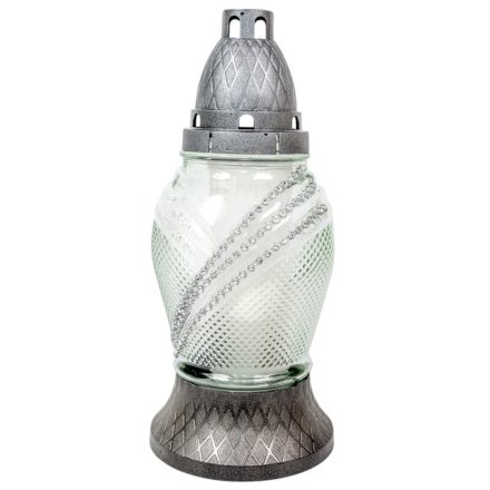 Strasszos bordás üvegmécses ezüst 65gr 25cm 8db/#