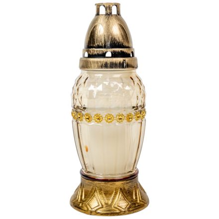 Strasszos nagy sokszög üvegmécses arany 40gr 20,5cm 10db/#