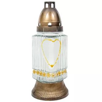   Festett szív mintás hasáb üvegmécses arany 40gr 21,5cm 10db/#
