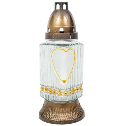 Festett szív mintás hasáb üvegmécses arany 40gr 21,5cm 10db/#