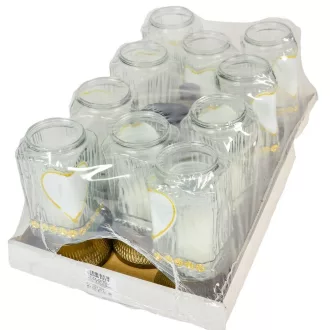   Festett szív mintás hasáb üvegmécses arany 40gr 21,5cm 10db/#
