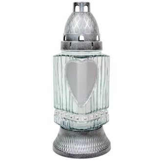   Festett szív mintás hasáb üvegmécses ezüst 40gr 21,5cm 10db/#