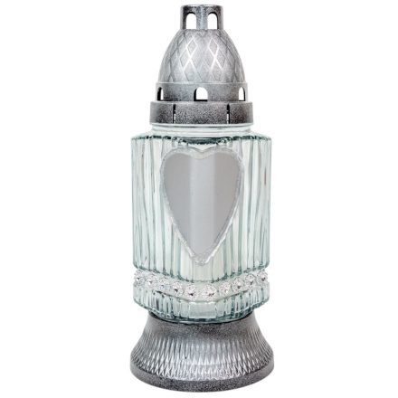Festett szív mintás hasáb üvegmécses ezüst 40gr 21,5cm 10db/#