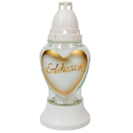 Emlékezünk feliratos szív üvegmécses arany 70gr 25cm 10db/#