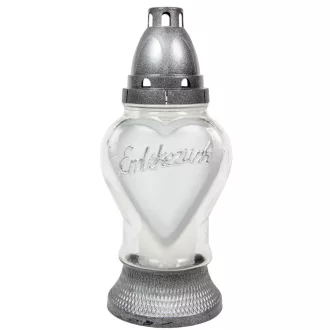   Emlékezünk feliratos szív üvegmécses ezüst 70gr 25cm 10db/#