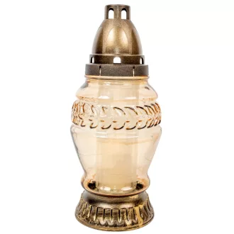 Gyöngyházas levélmintás üvegmécses 45gr 24,5cm 7db/#