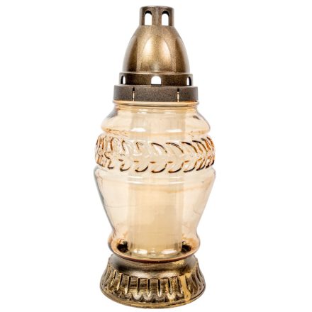 Gyöngyházas levélmintás üvegmécses 45gr 24,5cm 7db/#