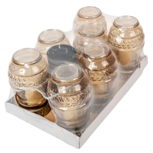 Gyöngyházas levélmintás üvegmécses 45gr 24,5cm 7db/#