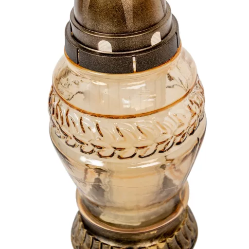 Gyöngyházas levélmintás üvegmécses 45gr 24,5cm 7db/#